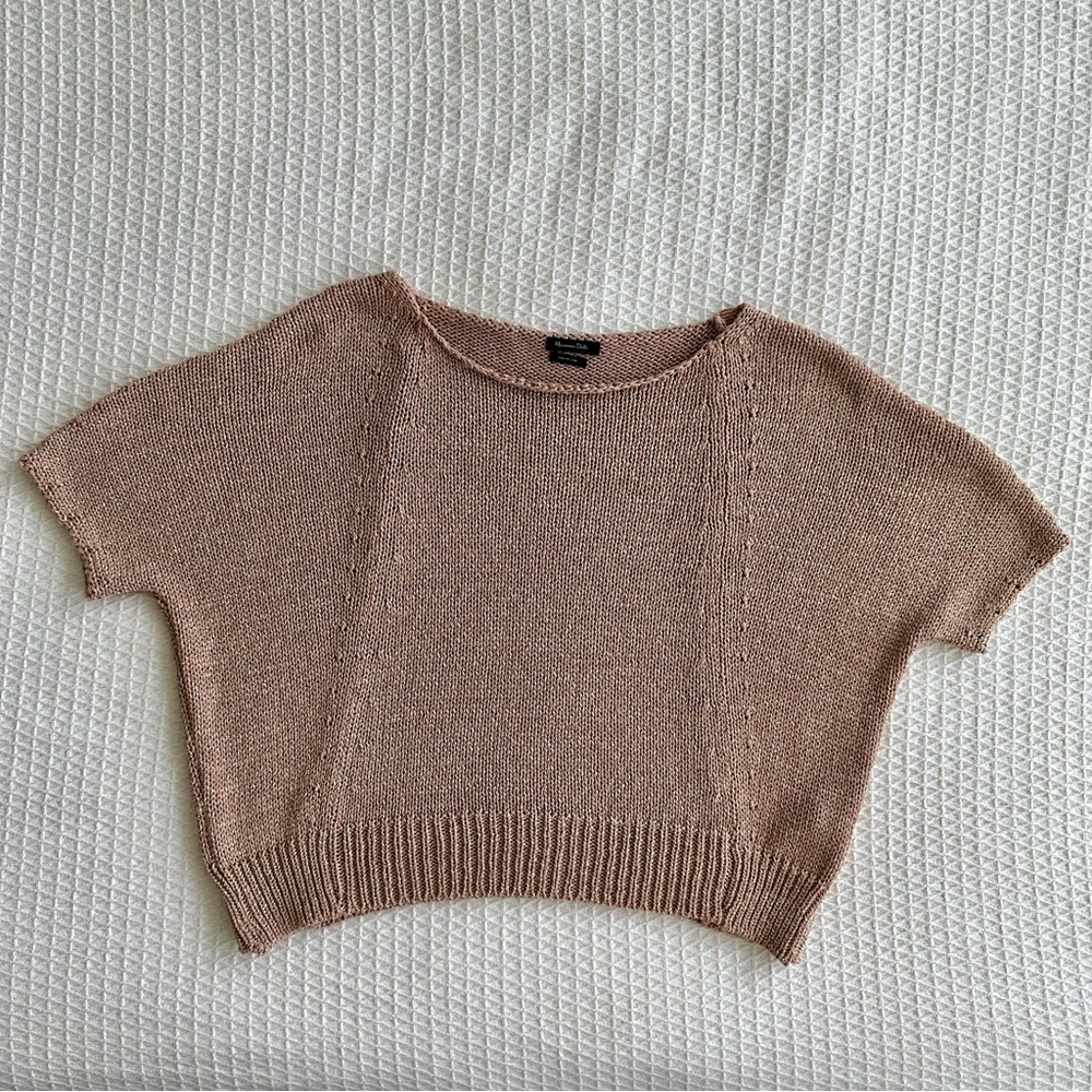 Massimo Dutti Cropped Scoop Neck Sweater in Blush Pink